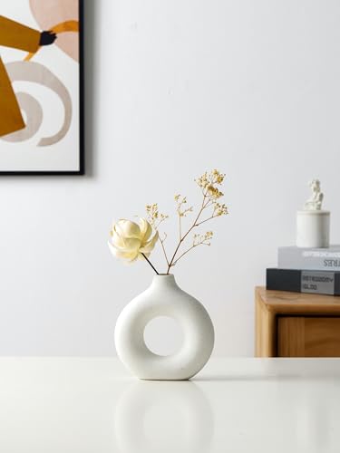 Modern Donut-Shaped Decorative Vases, Handmade Minimalist Boho ins Style, Modern Vase for Home Decor for Wedding Dinner Table Party Living Room Office Bedroom (Beige, Small) - color: Beige, size: Small