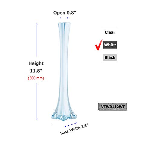WGV Eiffel Tower Vase Bulk, Open 0.75", Height 12", (Multiple Sizes Choices) White Glass Floral Container with Sturdy Base, Flower Centerpiece for Wedding Event Home Decor, Arts Crafts, 24 Pieces - color: White (1 Case), size: 12"H