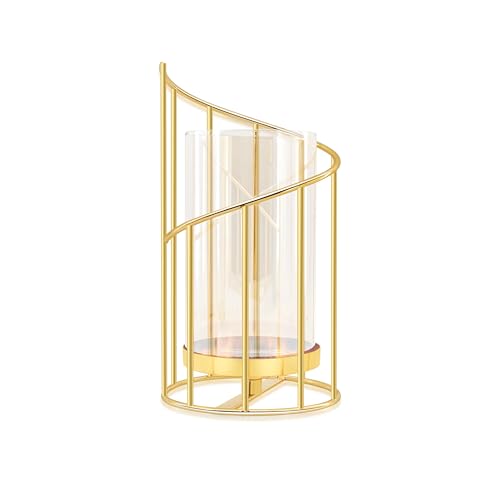 Gold Hurricane Candle Holder, Gold Glass Pillar Candle Holders with Clear Glass Sleeve - Elegant Centerpiece for Weddings, Dinners, Party Decor - color: Gold-20cm