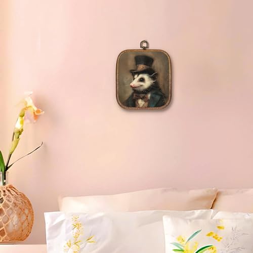 Hxlac Vintage Opossum Rectangular Wall Art Framed, Dark Moody Opossum Rectangular Wall Decor, Rustic Farm Animal Hanging Canvas Prints Wall Sculptures for Home Living Room Bedroom Decor, 5.7×6.5 Inch - color: opossum rectangular