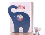 one Pair Cute Cartoon Elephant Nonskid Bookends Art Bookend Metal Bookends (Dark Blue) - color: Dark Blue