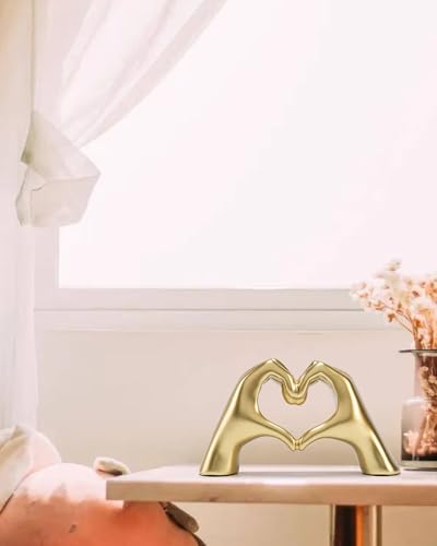 FANTESTICRYAN Medium Heart Hands Statues Hand Love Sculpture Cute Decorative Home Decor Ornaments for Living Room, Wedding, Office Desktop, Cabinets, Bookshelf, Gift for Mom (Gold, Medium) - color: Gold, size: Medium