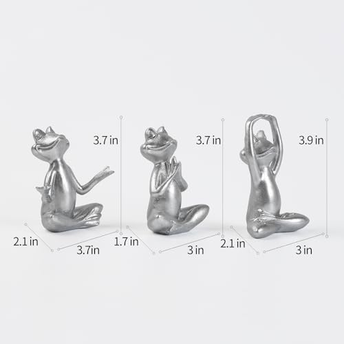 Suoedd Silver Frog Figurines Yoga Decor Set of 3 –Frog Yoga Statues for Modern Living Room Table Office Bookshelf Shelves Home Sculptures Decor, for Mom Dad Women - color: Silver Frog-3