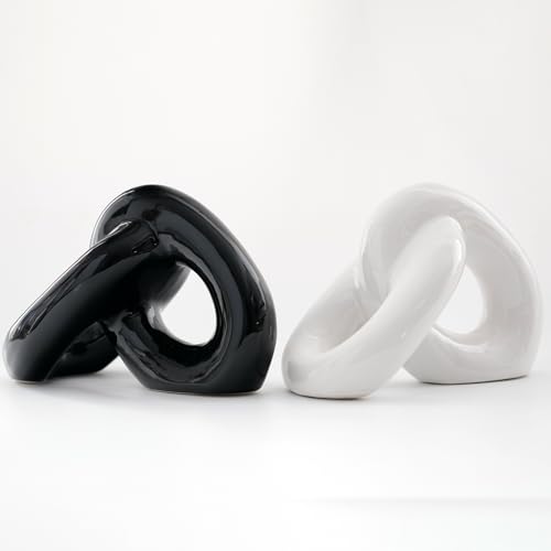 2pcs Ceramic Chain Link Knot Paperweight Figurine and Statue, Coffee Table Decor,Farmhouse Decoration for Home,Boho Ornament for Shelf Decorations,Bookshelf Decorative Objects