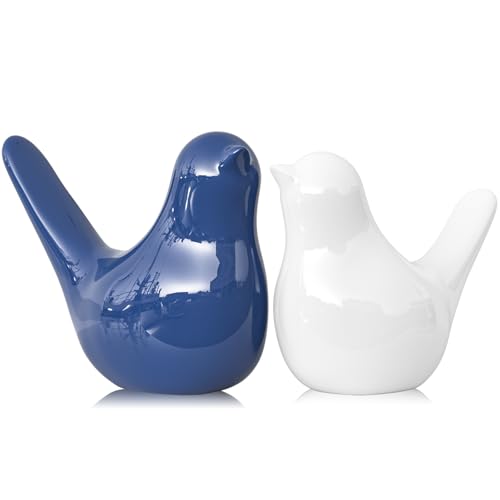 Small Ceramic Bird Statue and Sculpture for Home Decor Accents,Modern Animal Ornaments for Living Room,Bedroom,Coffee Table Centerpiece,Bookshelf,Cabinets,Cute Knick Knacks for Shelves (Blue White) - color: Blue White