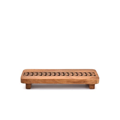 Pedestals Acacia Wood Decorative Rustic Bathroom Dishes Plant Bottles Candles Display (9" x 4" x 1.5")