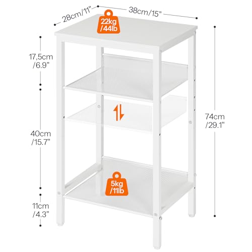 HOOBRO Tall Side Table, 3-Tier Telephone End Table with Adjustable Mesh Shelves, Small Entryway Table with Storage, Small Nightstand for Living Room, Bedroom, Hallway, Office, White WW01DH01G1 - color: White