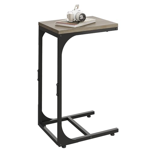 WLIVE C Shaped End Table, Small Couch Side Tables with Metal Frame, Sofa Table TV Tray for Living Room, Bedroom, Greige - color: Greige