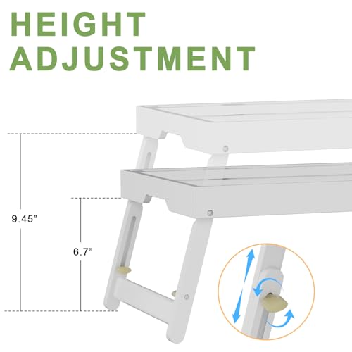 Artmeer Bed Tray Table with Folding Legs, Bamboo Breakfast Food Tray with Media Slot, Use As Platter, Laptop Desk, Snack, TV Tray Kitchen Serving Tray (White Large Adjustable Legs) - color: White, size: Large Adjustable