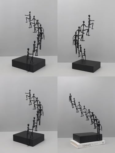 Modern Minimalist Abstract cast Iron Climbing Figures Sculpture, Black Metal Art Statue, Desktop Office Decor