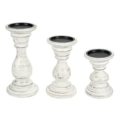 Candle Holder Stand Wooden, Pillar Candle Holder, Unity Candle Holders, Rounded Turned Colums, Country Style Ideal for Gift, Wedding, Christmas, Party, Home - 10,8,6 Inch- Set of 3 -Antique White - color: Antique White, size: 10,8,6 Inch Mid Circle