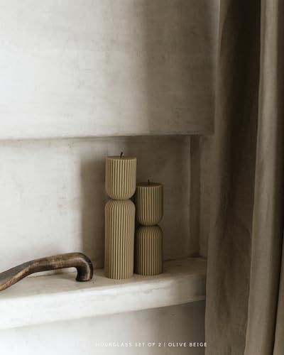 LAWA Hourglass Pillar Candle - Large Beautiful Handmade Pillar Scented Soy Wax Candle Elegant Bubble Aesthetic Candle Housewarming Gift Home Room Shelf Decor Idea Olive Beige (Set of 2) - color: Olive Beige