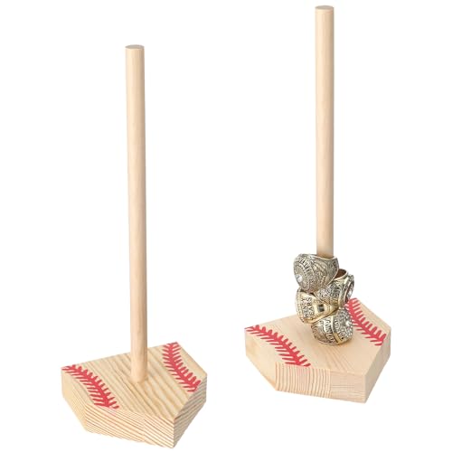 Beeveer 2 Sets Baseball Wooden Ring Holder 10 Inches Softball Ring Display Stand Stacked Storage Organizer Christmas Birthday Gift for Dad Grandpa - color: Red Color