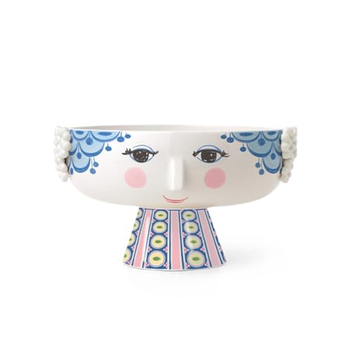 Bjørn Wiinblad Eva Bowl on Stand | Hand-Painted Glazed Ceramic | Blue | 9.4 in