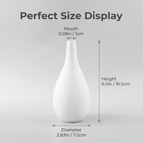 6.5Inch White Small Ceramic Bud Flower Vases Mini Narrow Neck Decorative Floral Vases Table Centerpiece for Home Decor Wedding Party Decorations