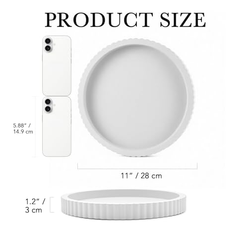Modern Decorative Tray for Coffee Table, 11" Wooden White Round Small Decor Tray for Candle, Perfume, Vanity, Kitchen Island Counter & Table Centerpiece - color: White