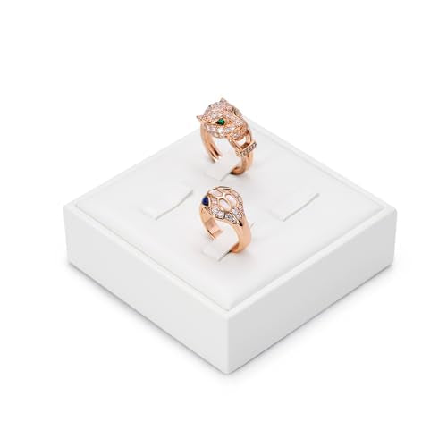 4 Slot PU Leather Ring Stand Rings Display Holder Rings Organizer Jewelry Display Showcase (White) - size: 3.14" x 3.14" x 0.98"