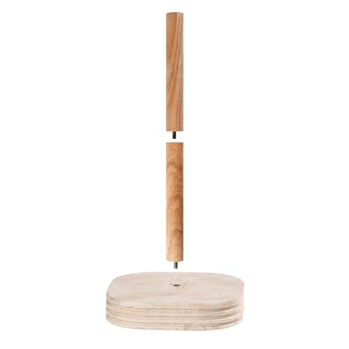 Natural Travertine Textures Standing Paper Towel Holder for Kitchen Countertop, Bathroom Toliet Paper Roll Holder with Weighted Base and Sturdy Wood Stand,for Standard or Plus Rolls, Height-Adjustable - color: Yellow Stone