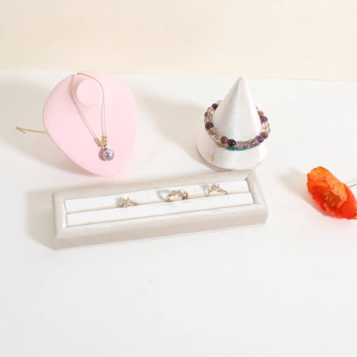 Velvet Ring Storage Organizer, Jewelry Display Holder with Slots for Show, Velvet Jewelry Ring Stand for Selling【Beige】 - color: Beige