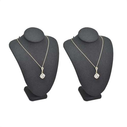 MOOCA 2 Pcs Set Small Linen Covered Wood Jewelry Display Necklace Chain Jewelry Bust Display Holder Stand, Necklaces Mannequin, 7 1/4" Height, Black Linen - color: 4) Black Linen, 2 pieces