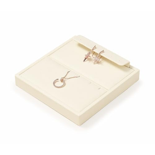 Oirlv Microfiber Jewelry Display Storage Tray Pendant Stud Earrings Tray Organizer Necklace Stud Earrings Jewelry Plate Necklace Holder(Beige) - color: Earring and Necklace P13407