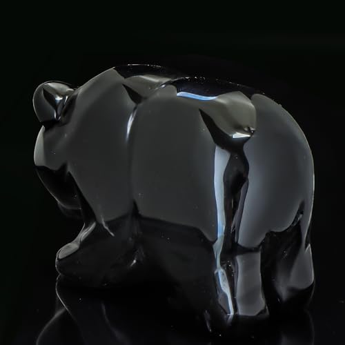 3" Black Banded Carnelian Crystal Bear Figurine Gifts for Hand Carved, Gemstone for Office Bear Statues Home Decor - color: Black Banded Agate Crystal