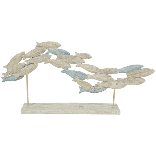 Deco 79 Polystone Fish Decorative Sculpture Textured Ombre Swimming Home Decor Statue with Stand, Accent Figurine 24" x 3" x 11", Light Blue