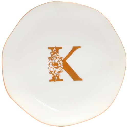 Ceramic Jewelry Tray Initial Ring Dish Personalized K-Monogrammed Engagement Wedding Gifts,Decorative Jewelry Holder for Friends,Sister,Birthday Mother's Day Christmas for Women,Ceramic White - style: K