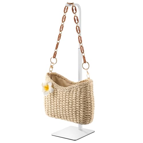 Purse Holder Handbag Display Stand: Hanger Rack Showing Bags, Purses, and Wreath, Adjustable Hook Stand for Tabletop, Closet, Desk, and Retail Use for Vendors, White - color: White