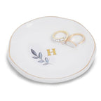 Personalized Ceramic Ring Dish, Initial Jewelry Tray for Rings, Earrings, Necklaces & Bracelets, Gift for Engagements, Birthdays, Holidays, Mom, Sister, Bridesmaid, Bride-to-Be, 4" Ring Plate - color: H