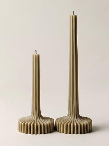 LAWA Set of 2 Vase Candle - Beautiful Handmade Pillar Unscented Soy Wax Elegant Aesthetic Candle Housewarming Gift Home Room Shelf Decor Idea Olive Beige - color: Olive Beige