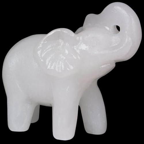 2 Inch White Jade Crystal Elephant Sculpture Handcrafted Healing Stone Animal Figurine Spiritual Home Decor Lucky Charm Gift for Wealth Success Positive Energy and Meditation Lovers - color: White Jade Elephant-02