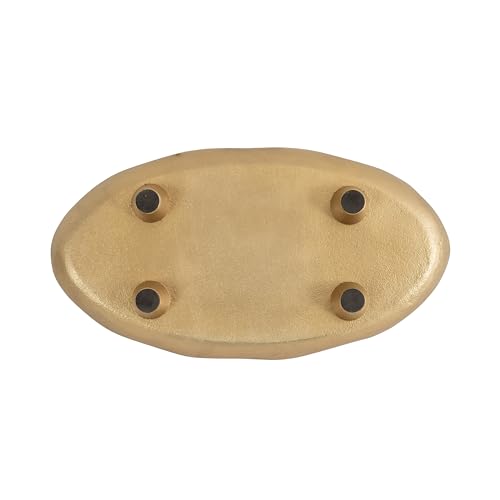 Kate and Laurel Alessia Modern Decorative Scalloped Oval Footed Metal Tray; 14 x 8; Gold; Transitional Food-Safe Cast Aluminum Pedestal Tray with Rough Texture and Deckled Edge - color: Gold