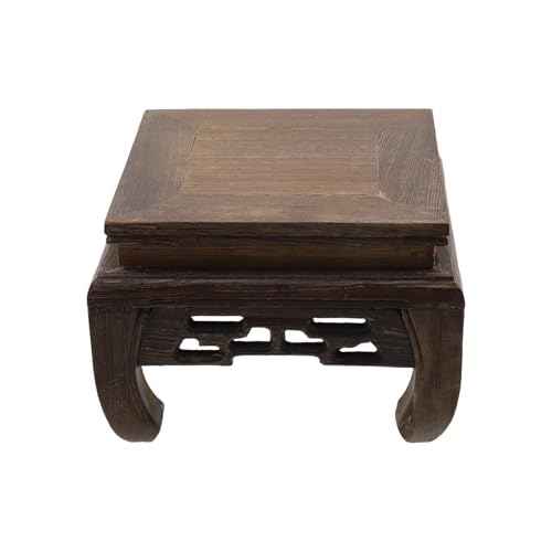 Wooden Display Stand Base 4.72" x 4.72" Wood Carved Craft Pedestal Traditional Wooden Base Oriental Antique Display Riser Square Pedestal Stands for Vase Crystal Ball Teapot Stone Flower Pot - size: Square, 4.72" x 4.72"