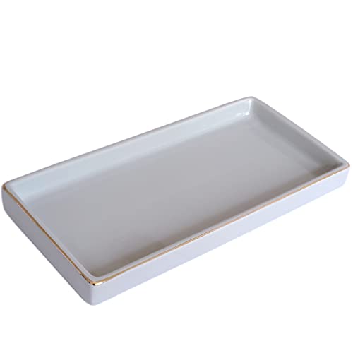 10 x 5 Ceramic Bathroom Tray for Countertop, Decorative Vanity Tray for Dresser Tops, Small Rectangular Trays for Perfume, Candle, Jewelry, Cosmetics (Gray) - color: Gray