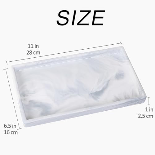 Bathroom Vanity Tray - 11'' Ceramic Rectangle Countertop Tray, Heavy-Duty Perfume Organizer Plate, Jewelry Ring Tray, Kitchen Soap Dispenser Stone Trays, Marble White - color: Marble White