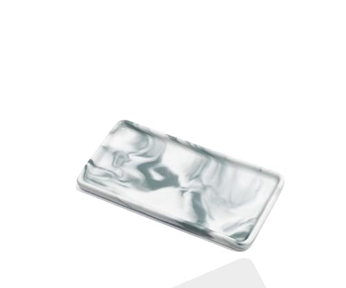 6.4" Porcelain Small Bathroom Tray, Ceramic Countertop and Vanity Tray for Cosmetics, Perfume, Jewelry, Candle - Kitchen Soap Tray for Kitchen Counter (Gray) - color: Gray, size: 6.4" x 3" x 0.5"
