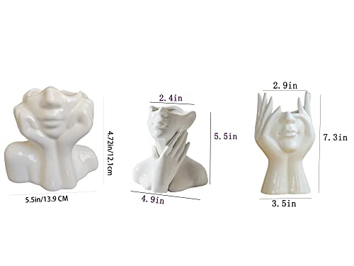 Face Vase Unique Ceramic Vase for Room,Office,Home Decor,White,Set - style: White-Set