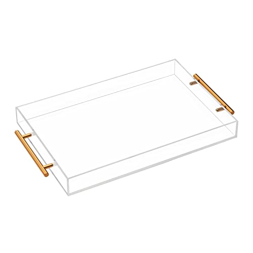 Clear Acrylic Tray with Metal Handle,No Need to Assemble-for Ottoman,Coffee Table, Breakfast, Tea, Food, Butler - Decorative Tray (12x18 Inch, Clear) - color: Clear, size: 18" x 12" x 2"