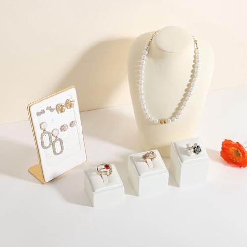 GemeShou 3pcs White Ring Display Stand for Selling, PU Leather Jewelry Ring display holder, Jewelry ring storage organizer for boutique store or Home Decor【Square-3 pcs】 - style: square