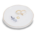 Personalized Ceramic Ring Dish, Initial Jewelry Tray for Rings, Earrings, Necklaces & Bracelets, Gift for Engagements, Birthdays, Holidays, Mom, Sister, Bridesmaid, Bride-to-Be, 4" Ring Plate - color: G