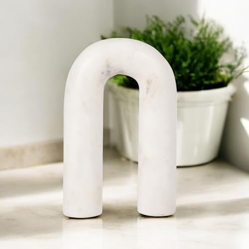Marble Rounded Horseshoe for Home or Office Decor - Accent Display for Bathroom, Living Room, and Shelf Styling - Curved Figurine Sculpture Ornament for Coffee Table Decor or Bedroom - 8", White - size: 8.0" H