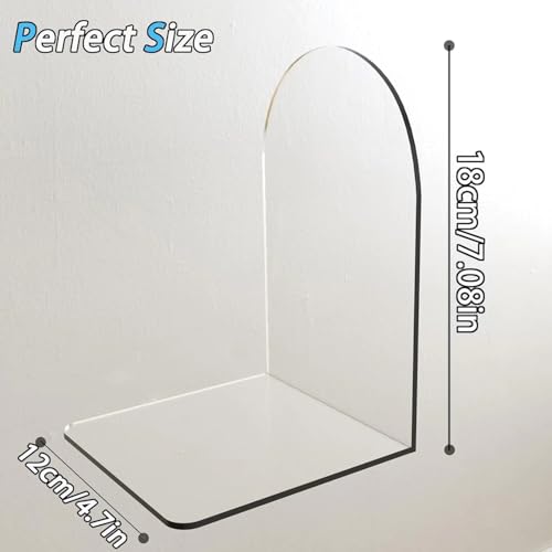 Merrynine Book Ends, 2 Pcs Acrylic Bookends for Shelves, Clear Book Holder, Plastic Bookends for Heavy Books, Book Stopper Organizer for Shelves, Desk, Office, School, 3.93"X4.72"X7.08" - color: Th:3mm/0.12", size: 2 Pcs - 3.93 x 4.72 x 7.08 in
