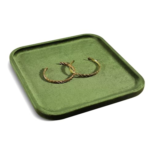 Resilient Velvet Jewelry Display Tray for Ring Earrings Bracelet Necklace, Flat Jewellery Dish for Showcase Store Retail Counter Exhibition Photography Livestream (Olive Green, Large) - color: Olive Green, size: Large