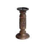 Bloomingville Carved Wood Candle Holder, Natural