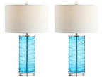 JONATHAN Y 27.5" Turquoise Modern Fused Glass Table Lamp Set of 2 for Bedroom Living Room, Coastal Nightstand Bedside Lamp with White Linen Shade, LED Bulbs Included JYL4016A-SET2 - color: Turquoise