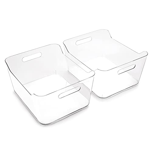 BINO | Plastic Storage Bins, X-Large - 2 Pack, Clear | THE SOHO COLLECTION | Pantry Organizers and Storage Containers Fridge Organizer Bins Kitchen Cabinet Organizer Medicine Cabinet Organizer Bin - color: Clear, size: X-Large