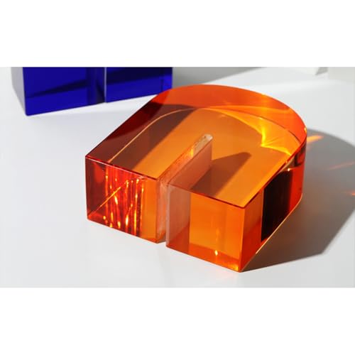 AETVRNI 1 Pair Crystal Bookends for Shelves Heavy Decorative Glass Bookends for Heavy Books Geometric Arch Shape Book Ends Home Office Decor,Orange - color: Orange
