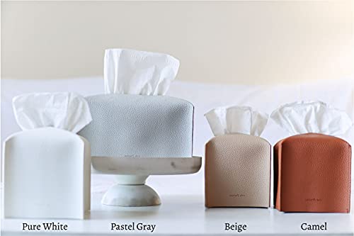 Tissue Box Cover Holder, Square with Bottom Belt by Carrot's Den - PU Leather Decorative Organizer for Tabletop, Bathroom, Car, Office | Beige - color: Beige