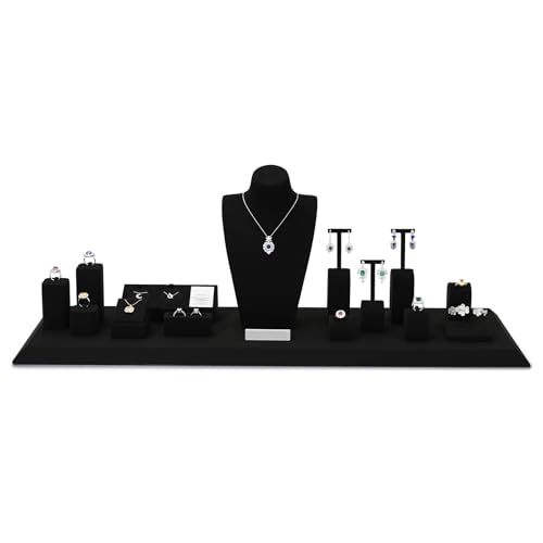 Microfiber Jewelry Ring Display Stand Rings Display Organizer Stand (Black, Medium) - size: 1.57" x 1.57" x 1.89"